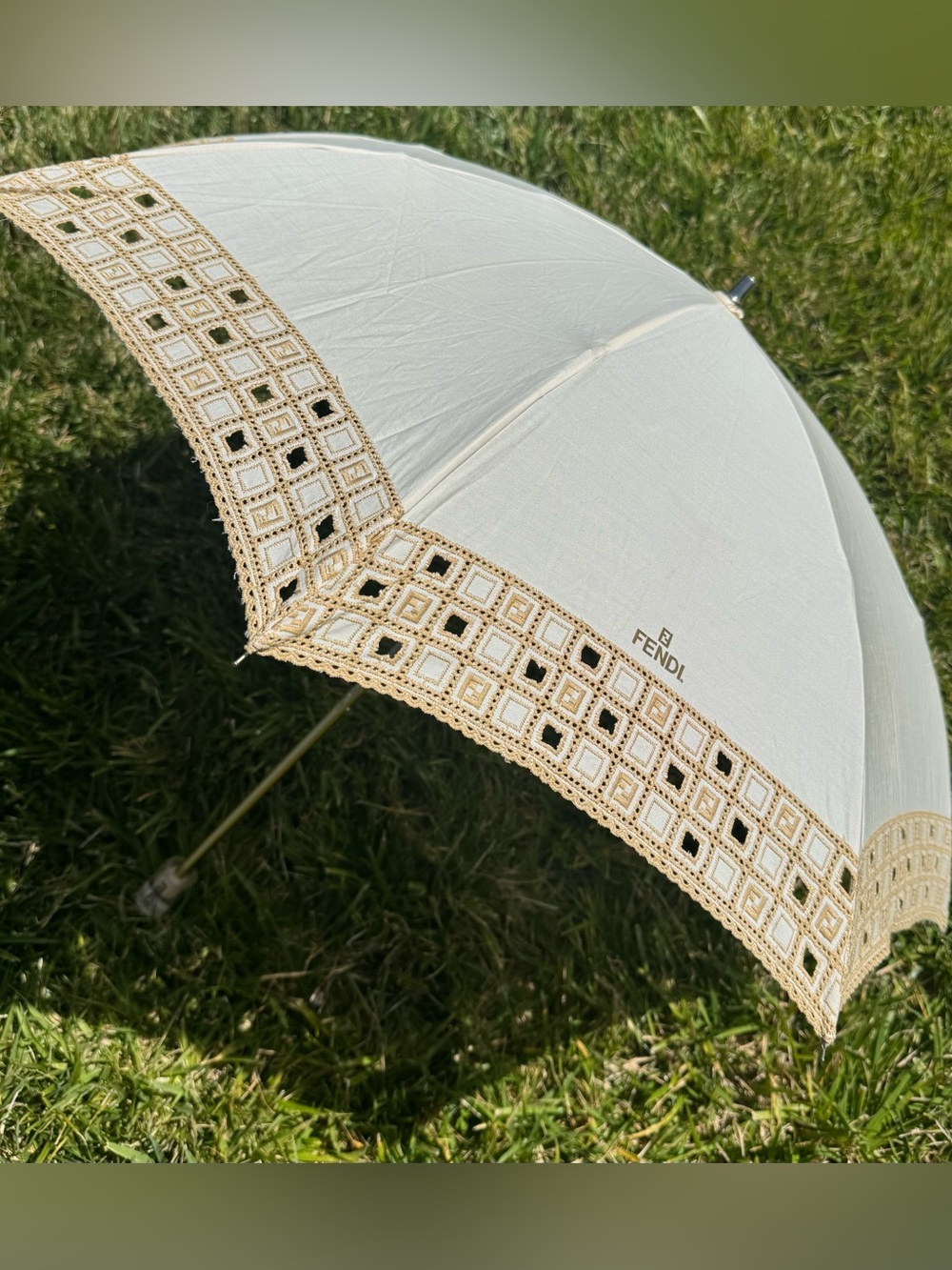 FENDI Rare Vintage Zucca Eyelet UV Parasol Folding Umbrella Japan